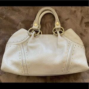 Kenneth Cole Ivory Thick Pebble Leather Studs Satchel Handbag Purse PRE-OWNED